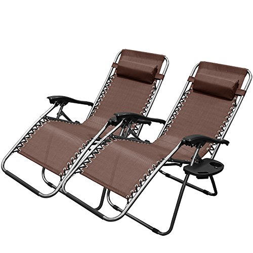 XtremepowerUS Brown Zero Gravity Adjustable Chair - Set of 2