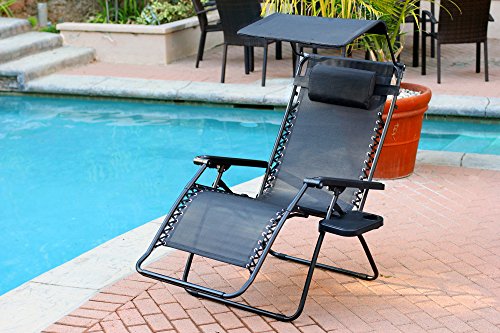 Jeco Black Oversized Zero Gravity Chair with Sunshade`Jeco Black Oversized Zero Gravity Chair with Sunshade